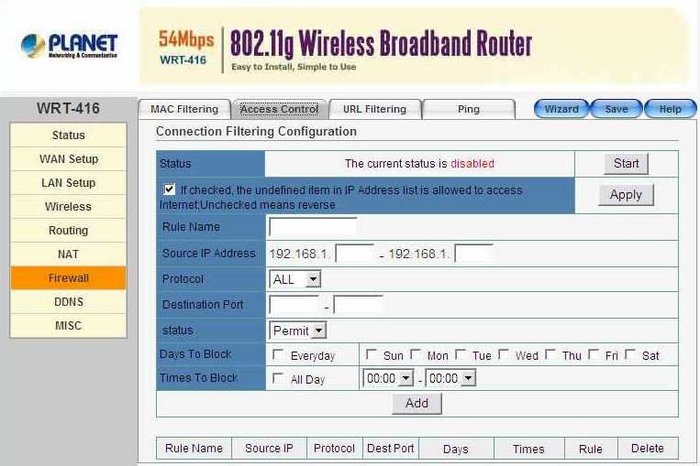 Настройки роутера planet wrt 414