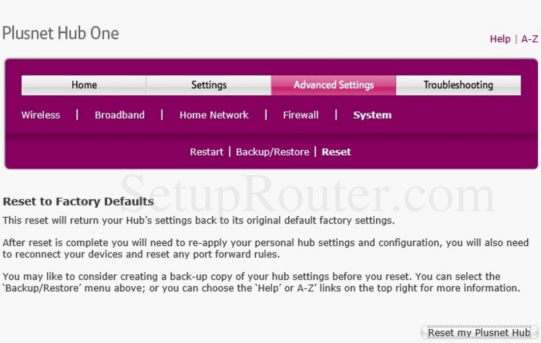 Hub One Screenshot SystemReset