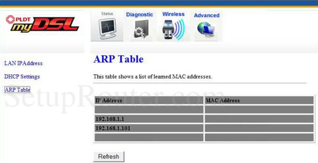 Prolink H5004N Screenshot ARP Table