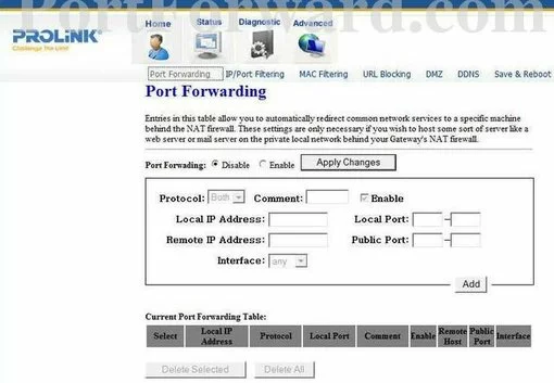 Prolink H5200 port forward