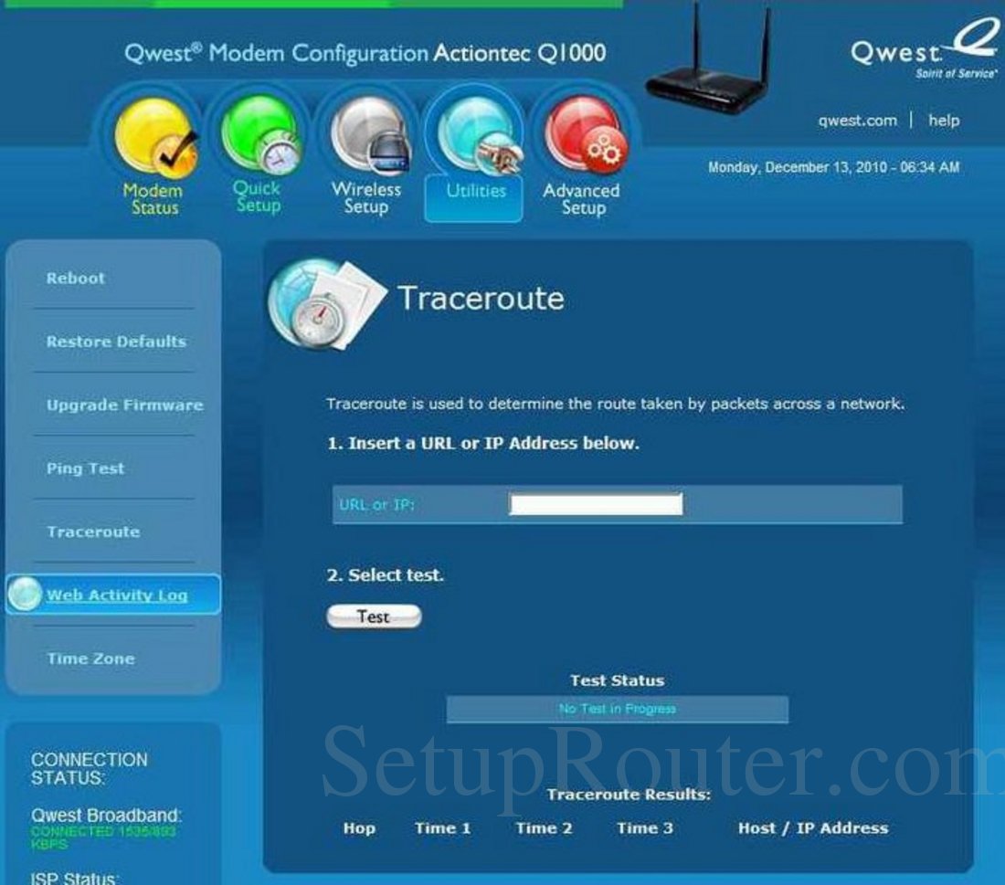 Qwest Q1000 Screenshot Traceroute