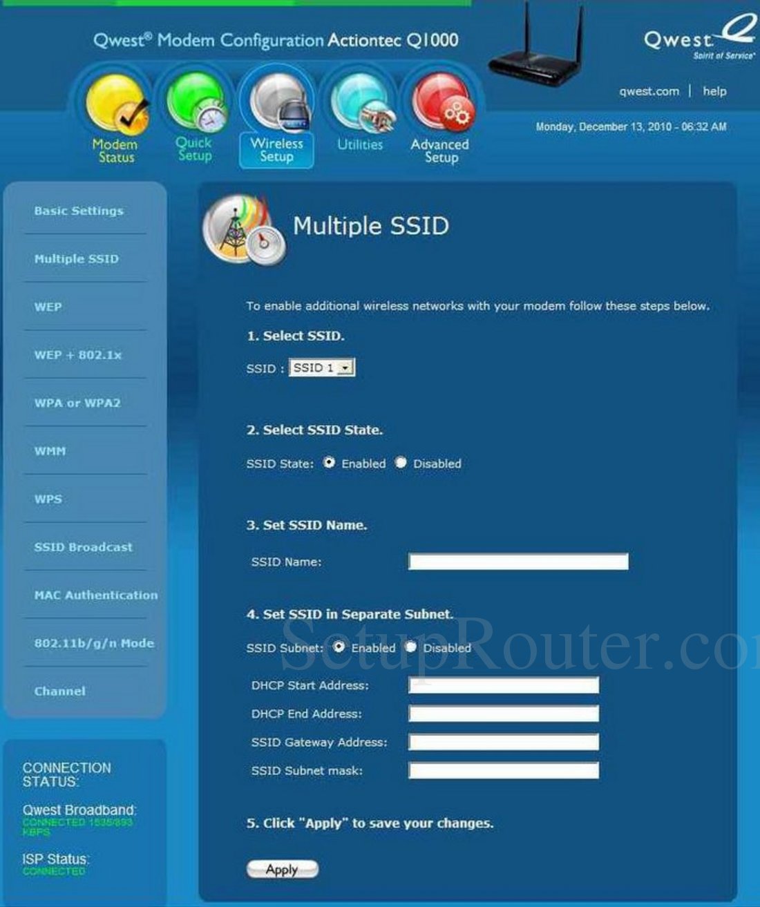 Qwest Q1000 Screenshot Wireless Multiple SSID