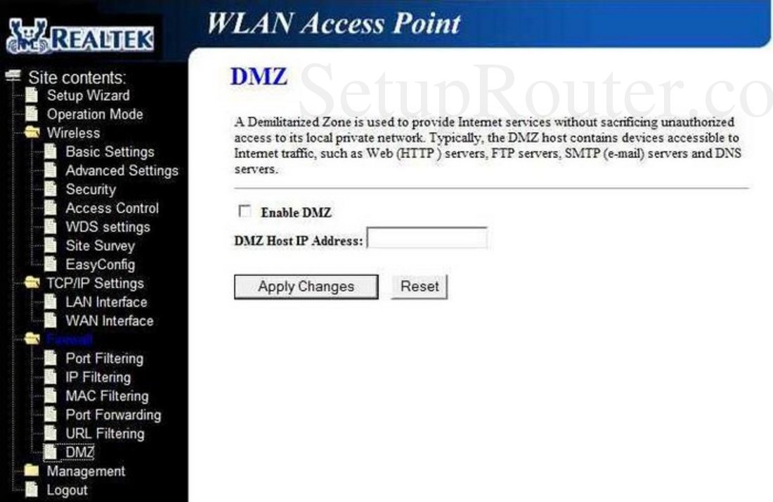 RealTek RT3500 Screenshot DMZ