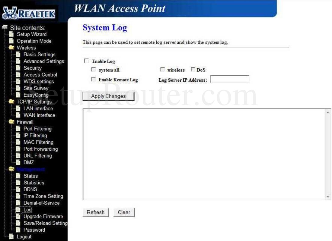 RealTek RT3500 Screenshot System Log