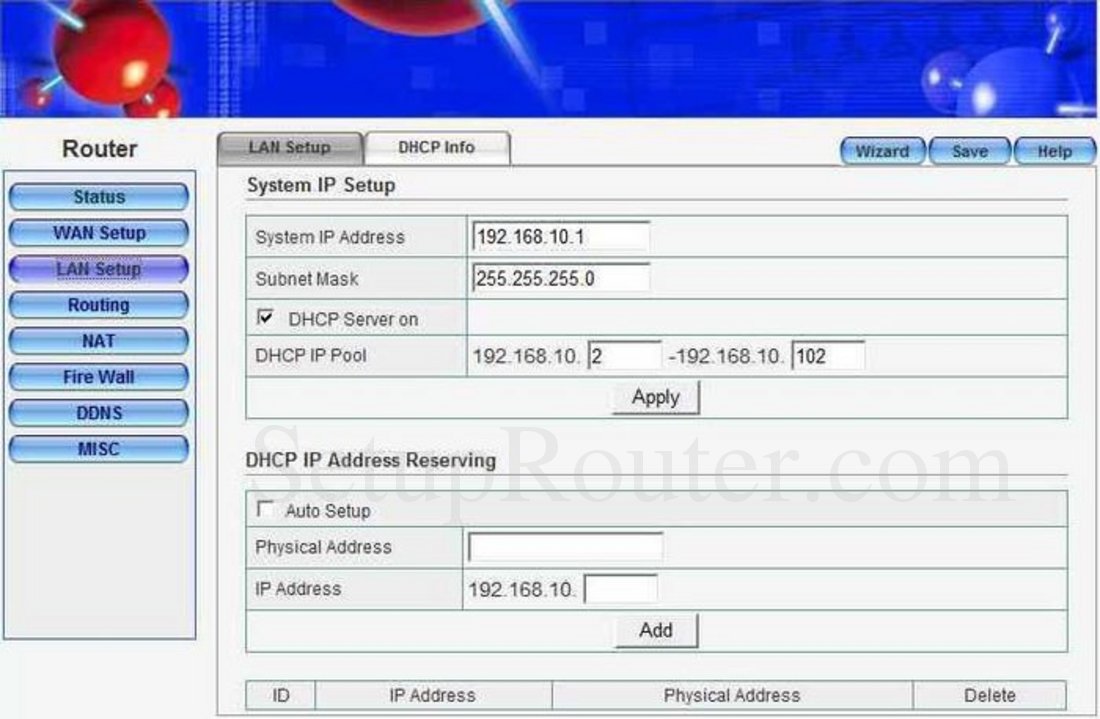 Repotec RPIP2105 Screenshot LAN Setup LAN Setup