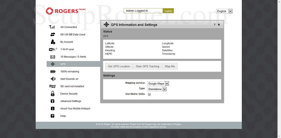 Rogers AC763S Screenshot GPSInformationandSettings