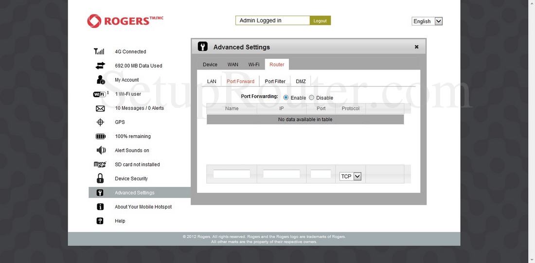 Rogers AC763S Screenshot AdvancedSettingsRouterPortForward