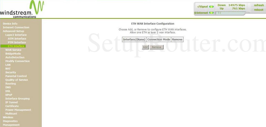 Sagem Fast 1704N Screenshot ETHWANInterfaceConfiguration