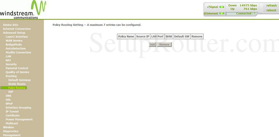 Sagem Fast 1704N Screenshot RoutingPolicyRouting