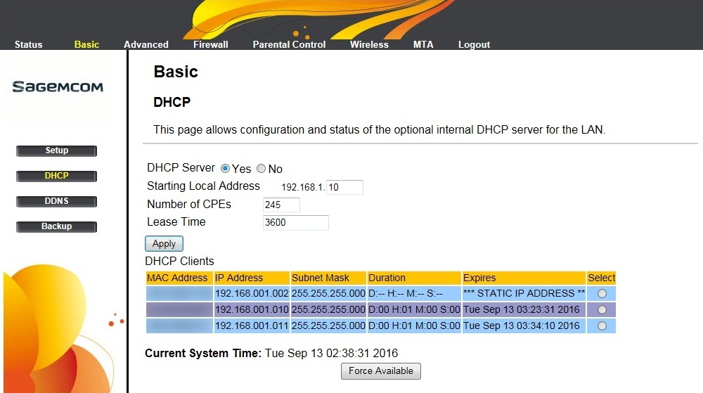 Как отключить dhcp на роутере sagemcom