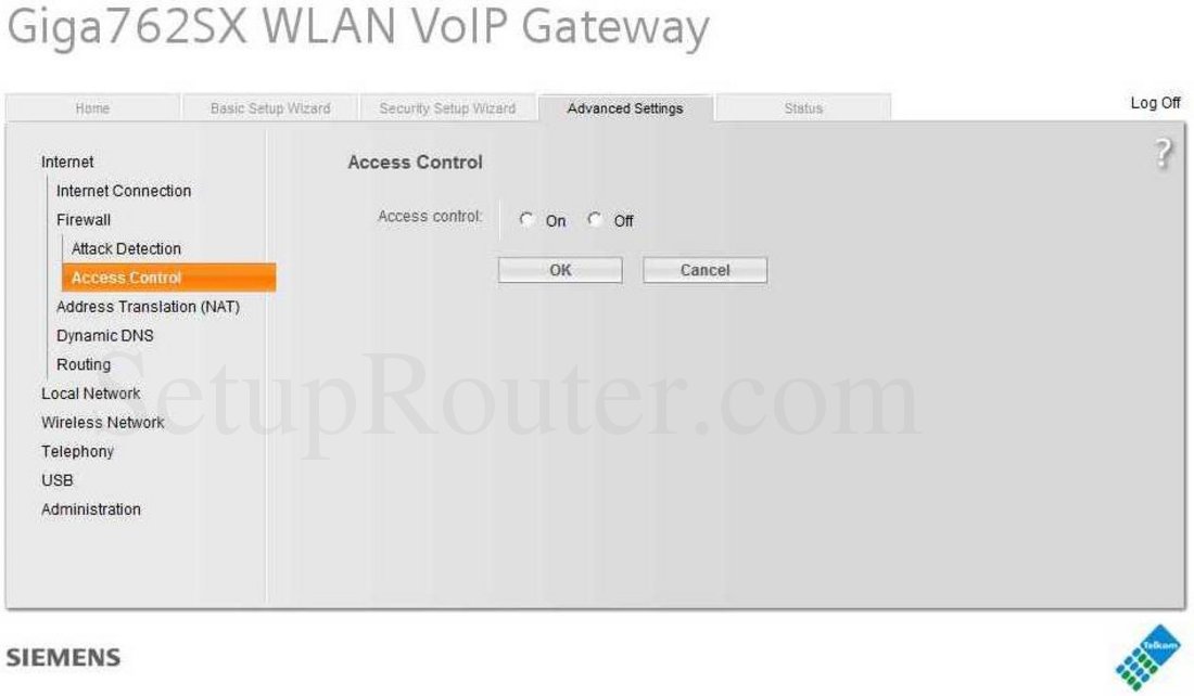 Siemens Giga762SX Screenshot Access Control