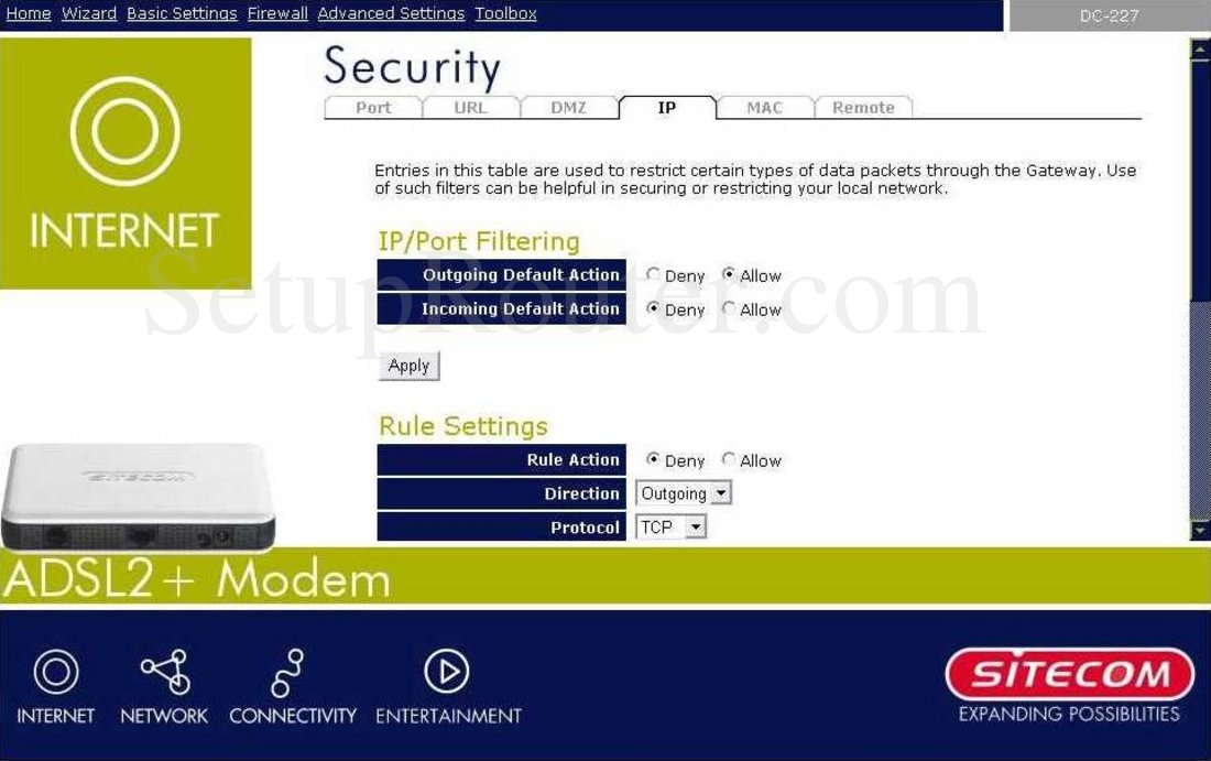 DC227 Screenshot IPPort Filtering