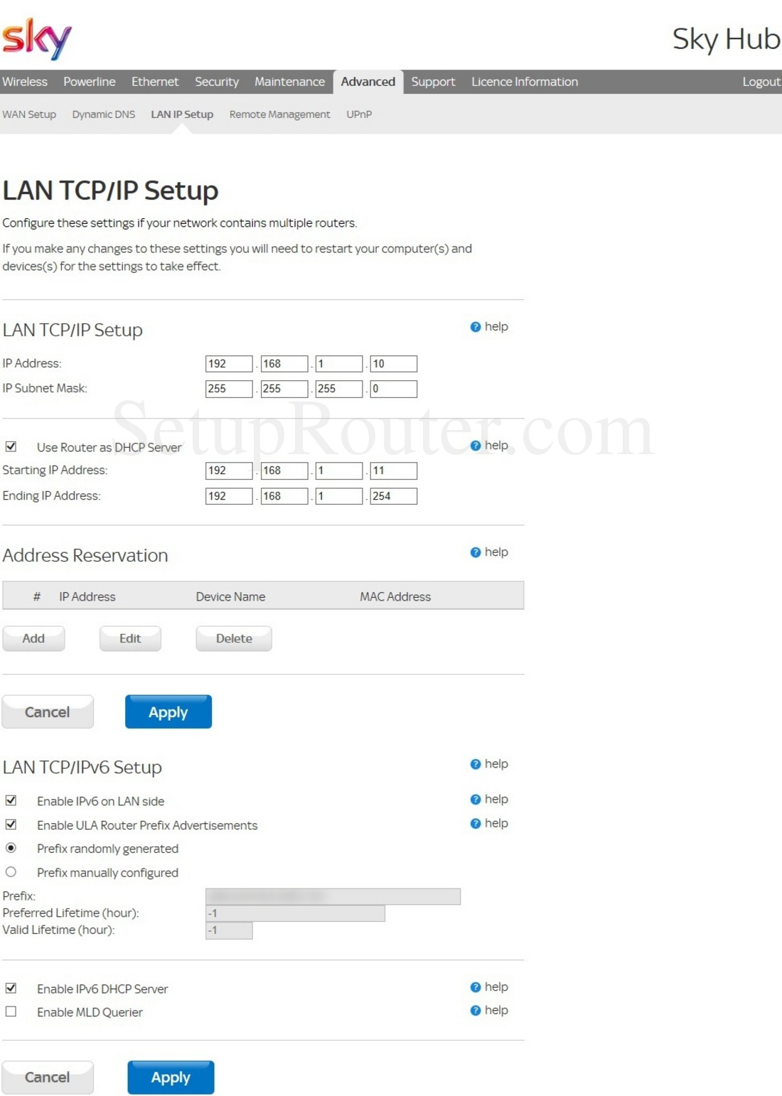Sky ER110 Screenshot LANIPSetup