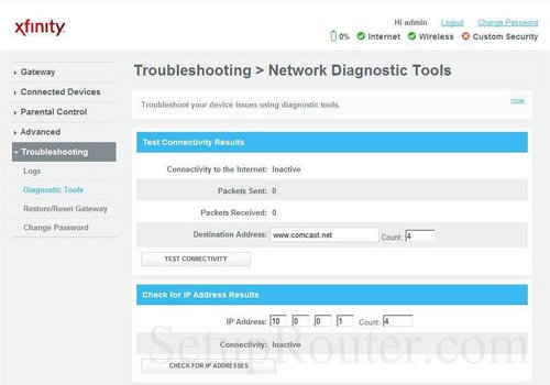 SMC SMCD3GNV Screenshot Network Diagnostic Tools