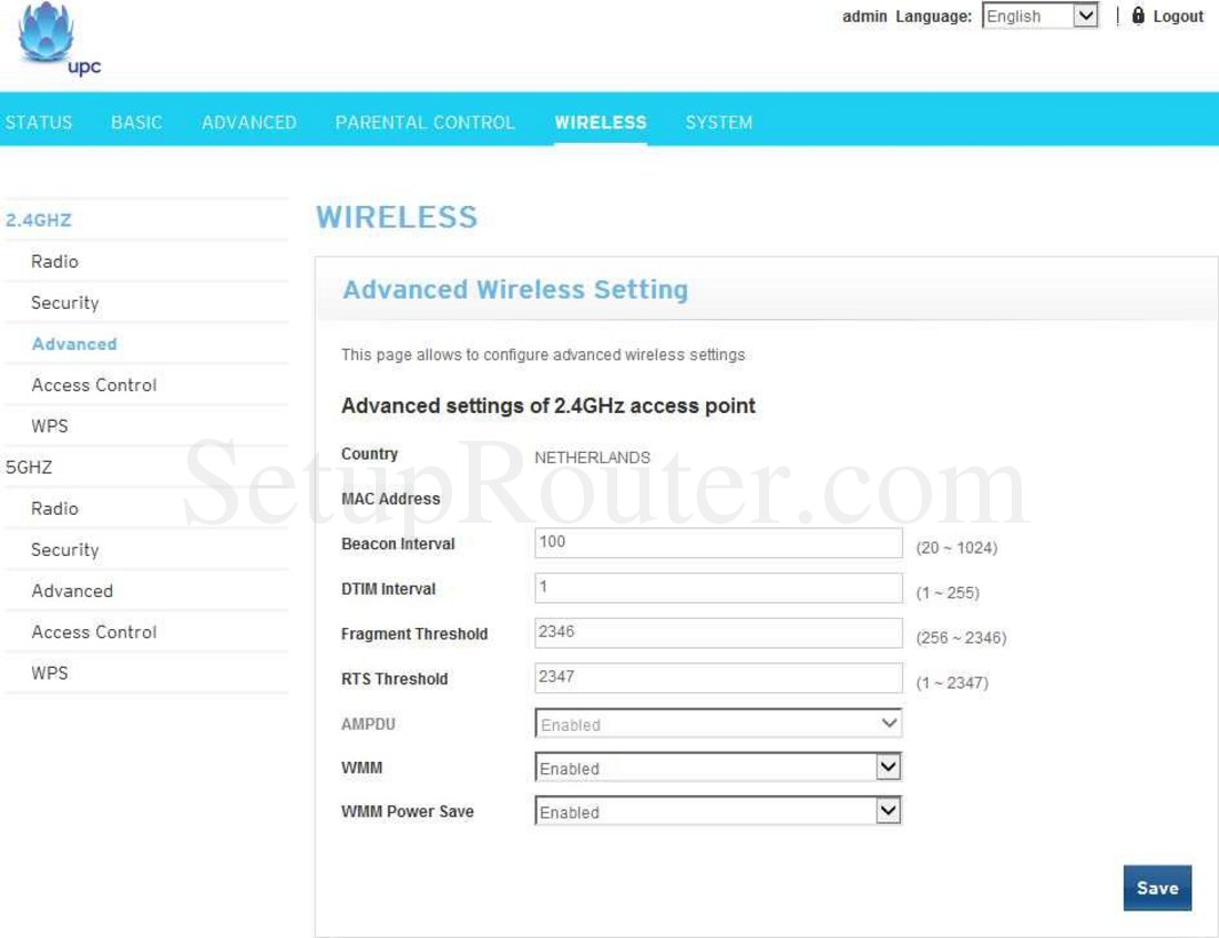 Technicolor TC7200 Screenshot Wireless 2.4GHz Advanced
