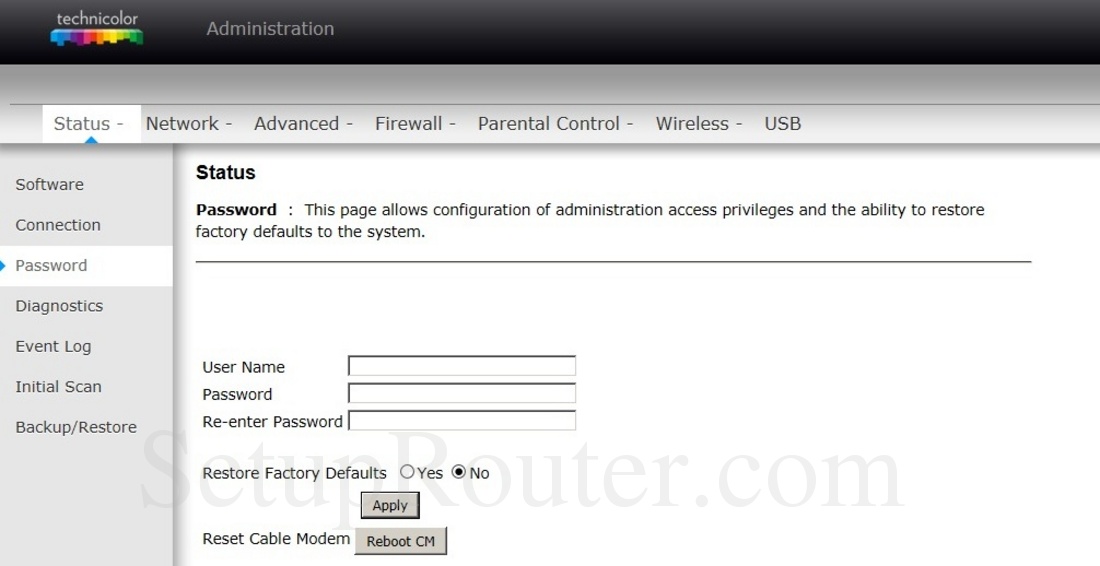 technicolor router passwords