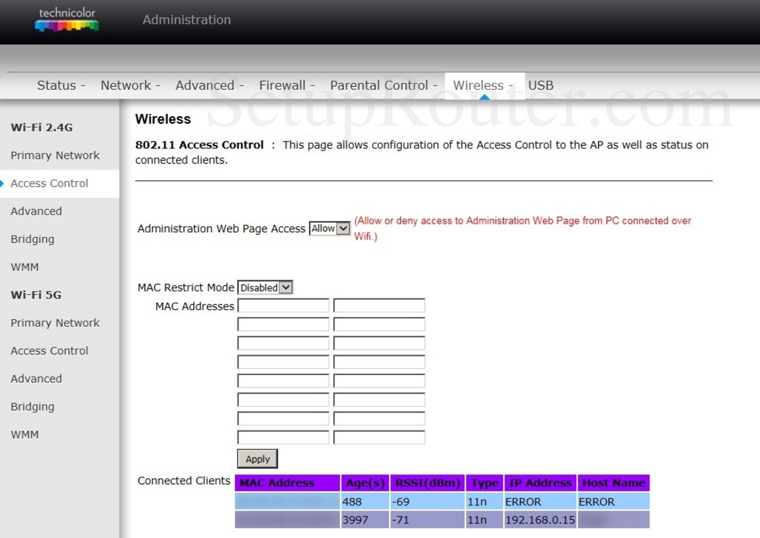 technicolor router bridge mode