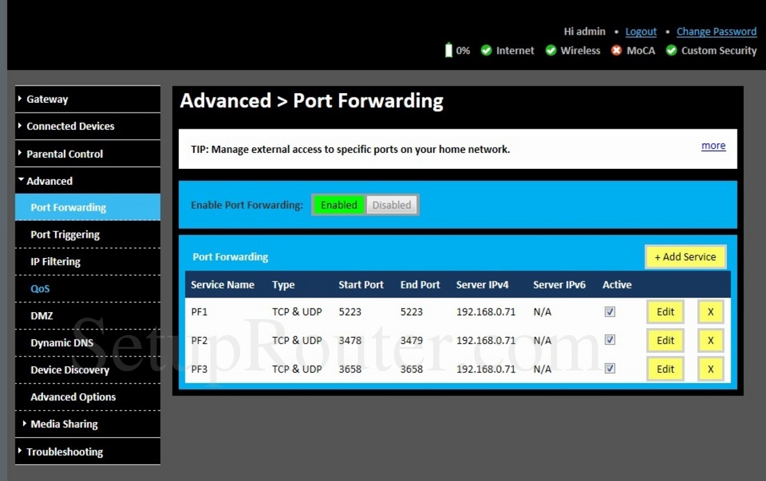 edge router port forwarding wizard