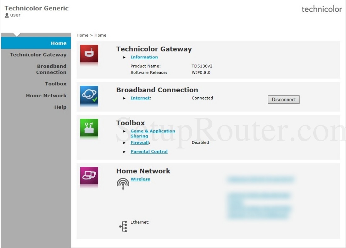 Technicolor TD5136v2 Screenshot Home