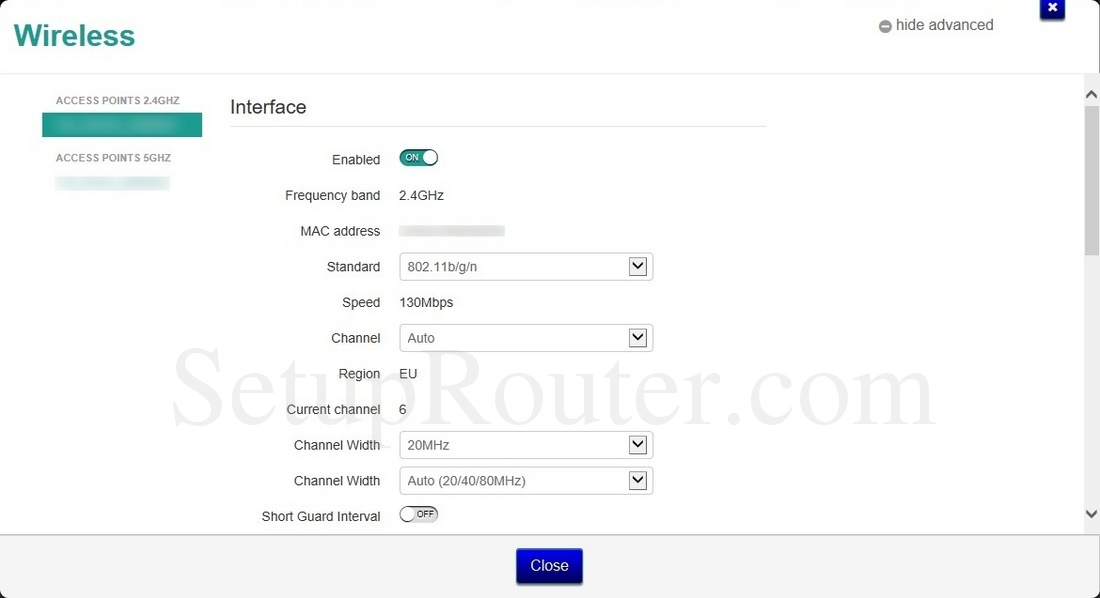Technicolor TG789vac Screenshot WirelessAdvanced