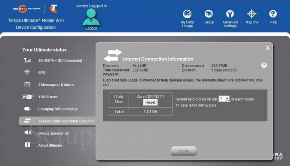 Telstra UltimateAC753S Screenshot Connection Information