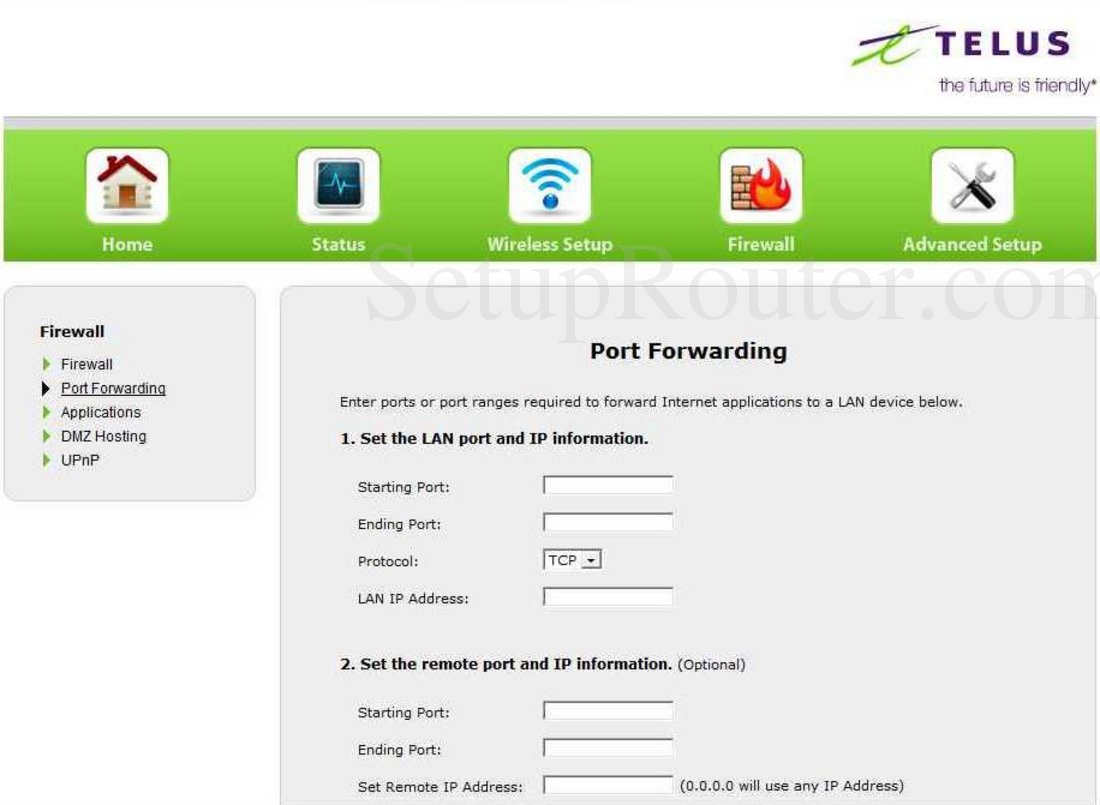 Telus V1000H Screenshot Port Forwarding