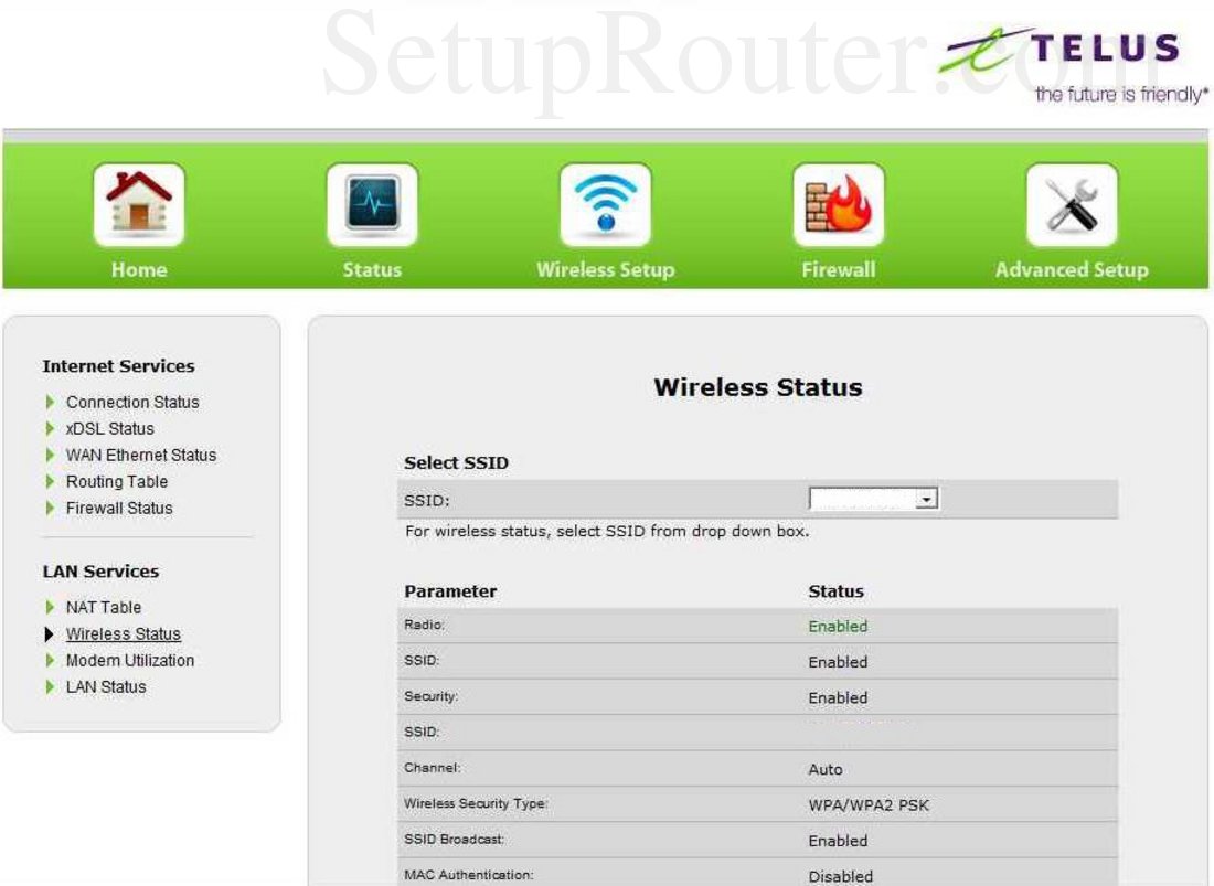 Telus V1000H Screenshot Wireless Status