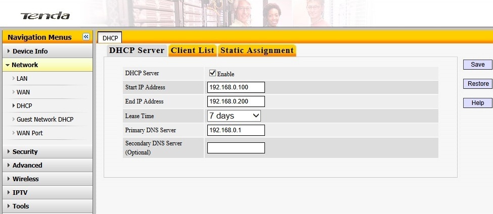 Роутер tenda настройка dhcp