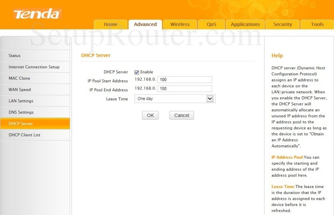 Роутер tenda настройка dhcp
