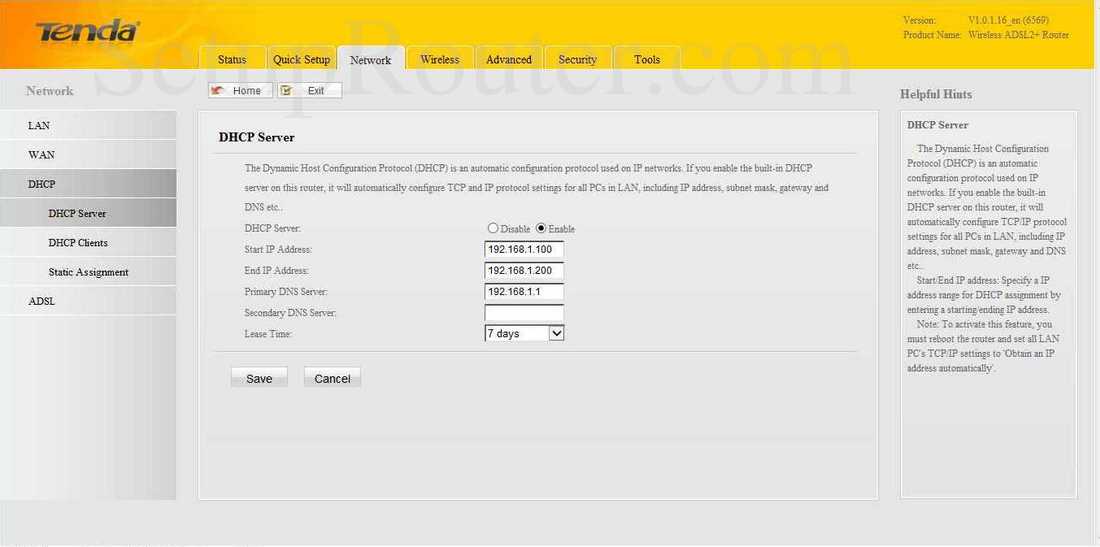 Роутер tenda настройка dhcp