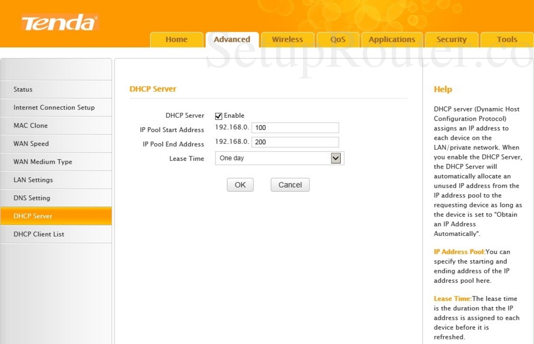 Роутер tenda настройка dhcp
