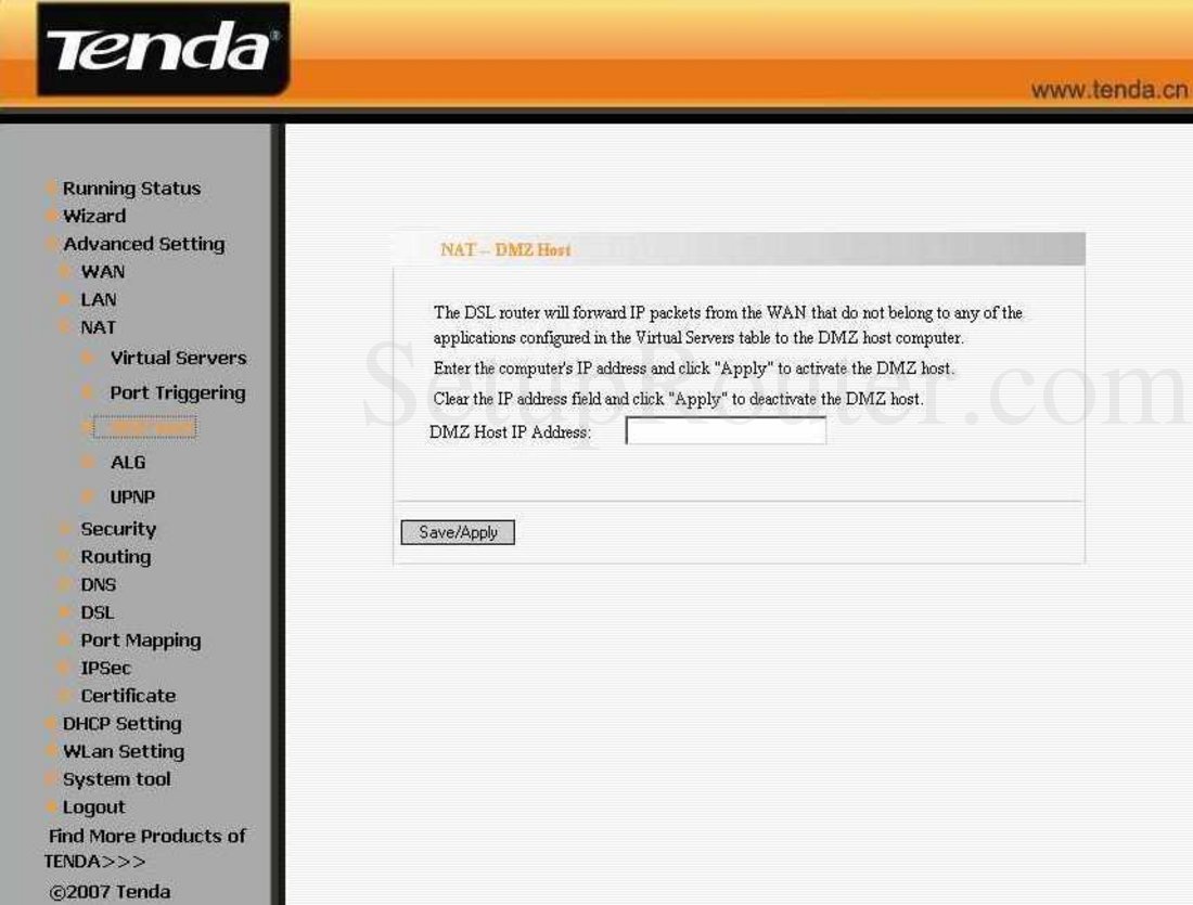 Tenda W548D Screenshot NAT DMZ Host