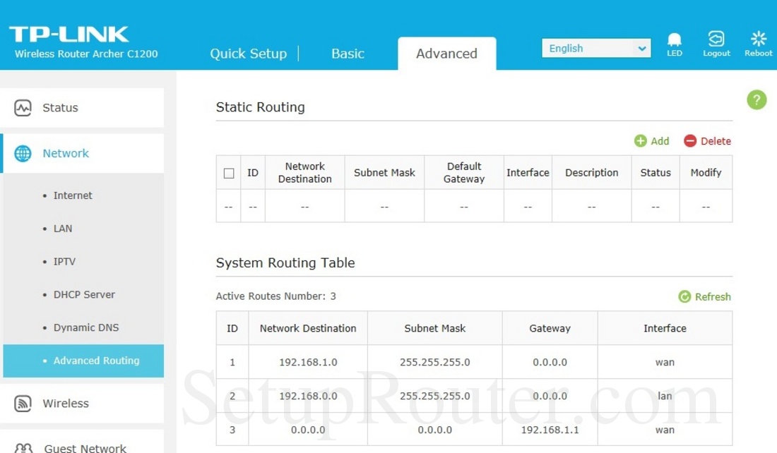 TP-Link Archer C1200 Screenshot AdvancedRouting