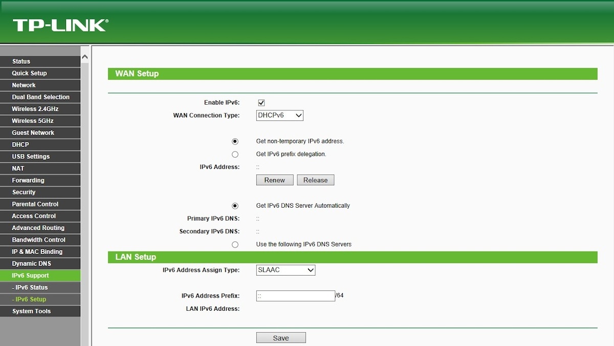 Настройка ipv6 на роутере tp link archer c5