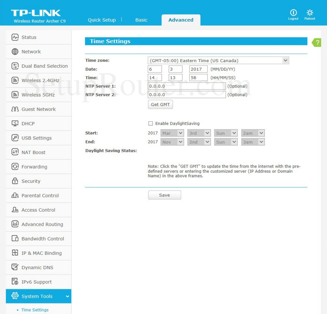 TP-Link Archer C9 Screenshot TimeSettings