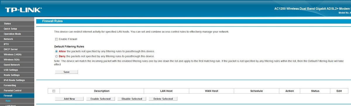 Настройка firewall tp link