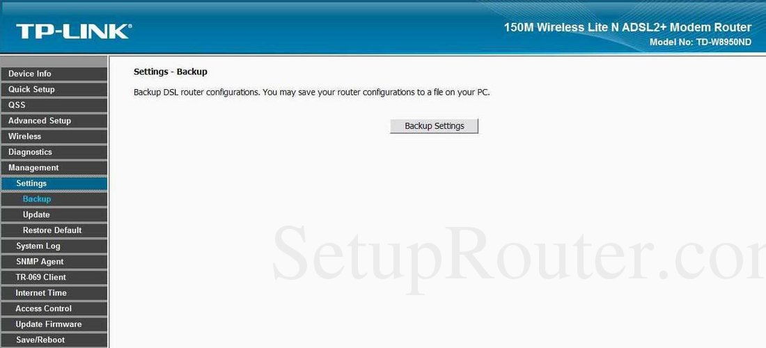 TPLink TDW8950ND Screenshot Backup Settings