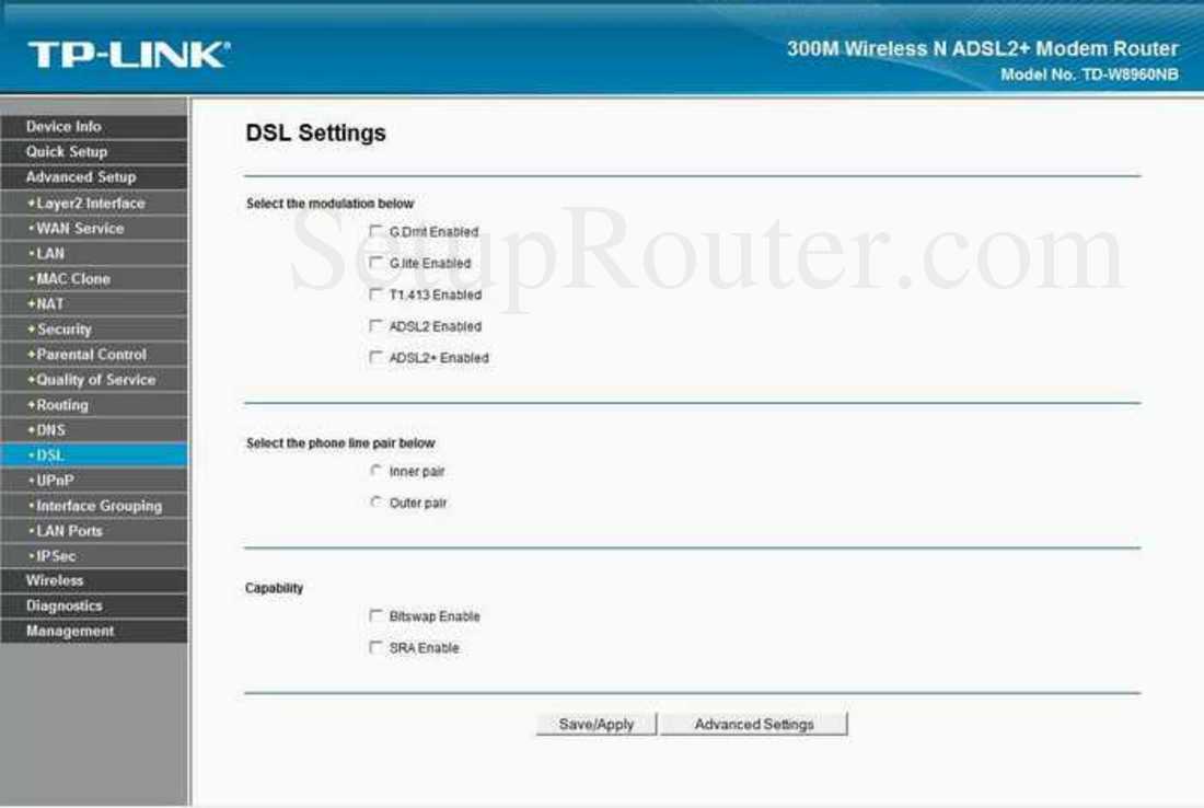 Tp Link Td W8960nb Screenshot Dsl Settings