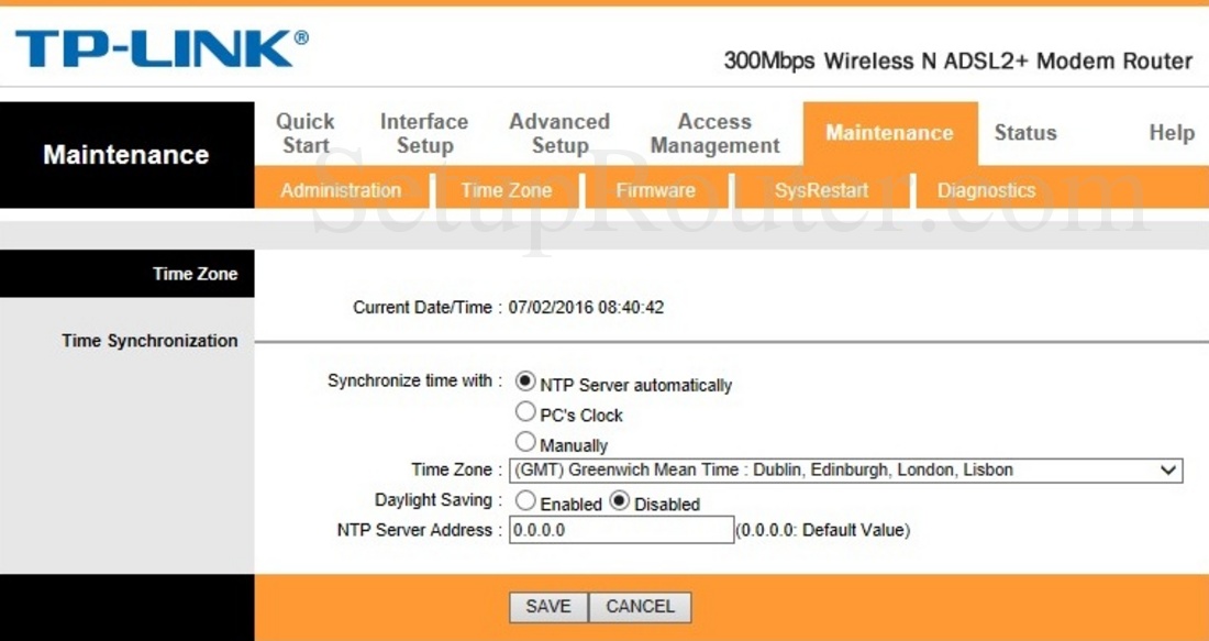 TPLink TDW8961N Screenshot TimeZone