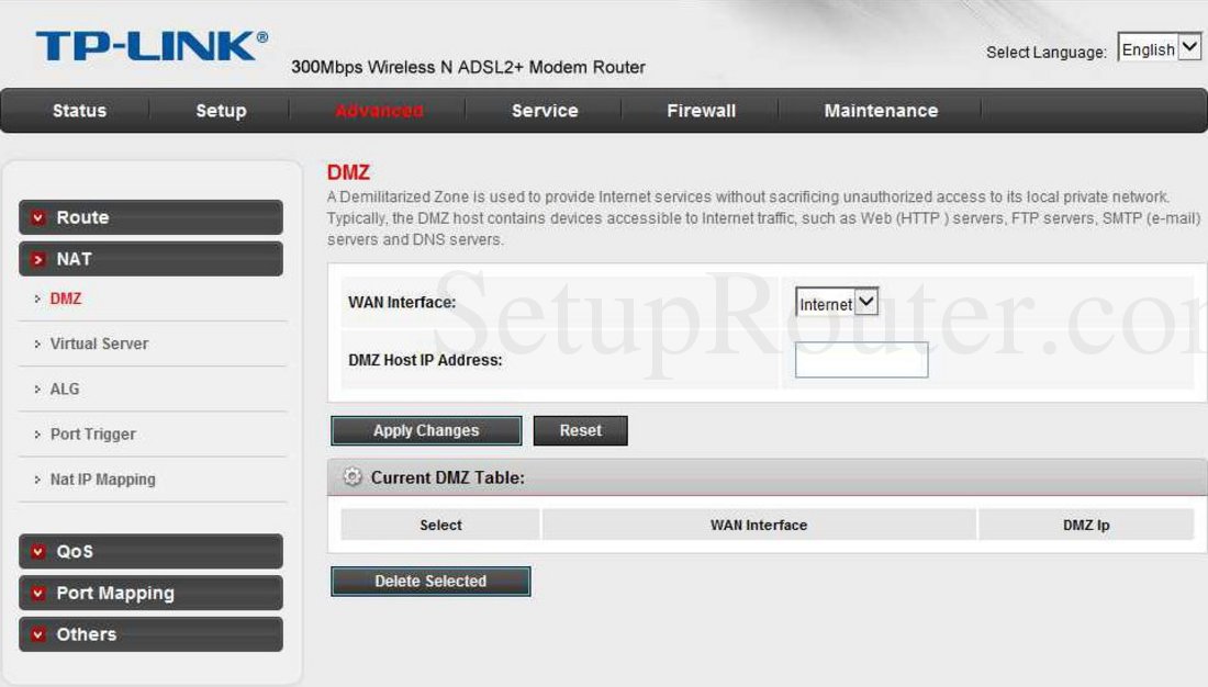 TPLink TD864W Screenshot DMZ