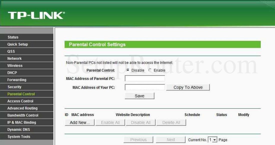 TP Link TL MR3240 Screenshot Parental Control Settings