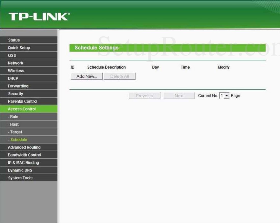 TP-Link TL-MR3420 Screenshot Schedule Settings