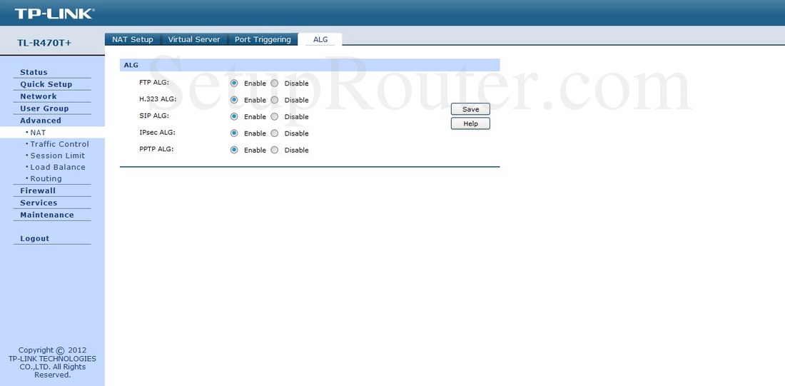 TPLink TLR470T Plus Screenshot ALG