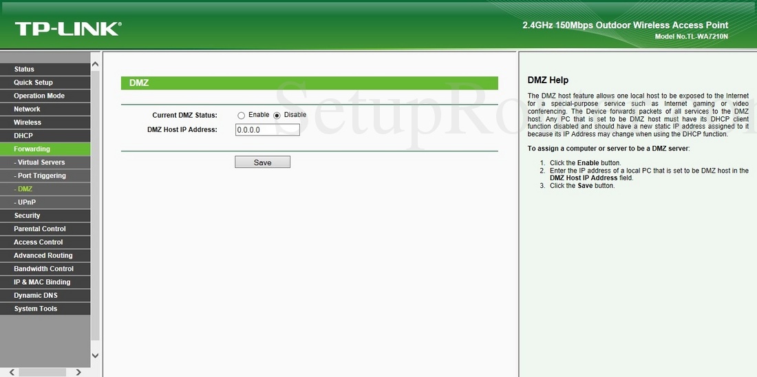 TPLink TLWA7210N Screenshot DMZ