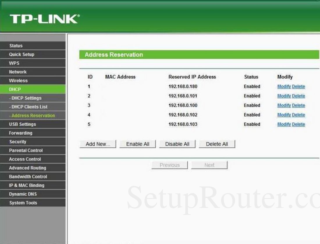 TP Link TL WR2543ND Screenshot Address Reservation