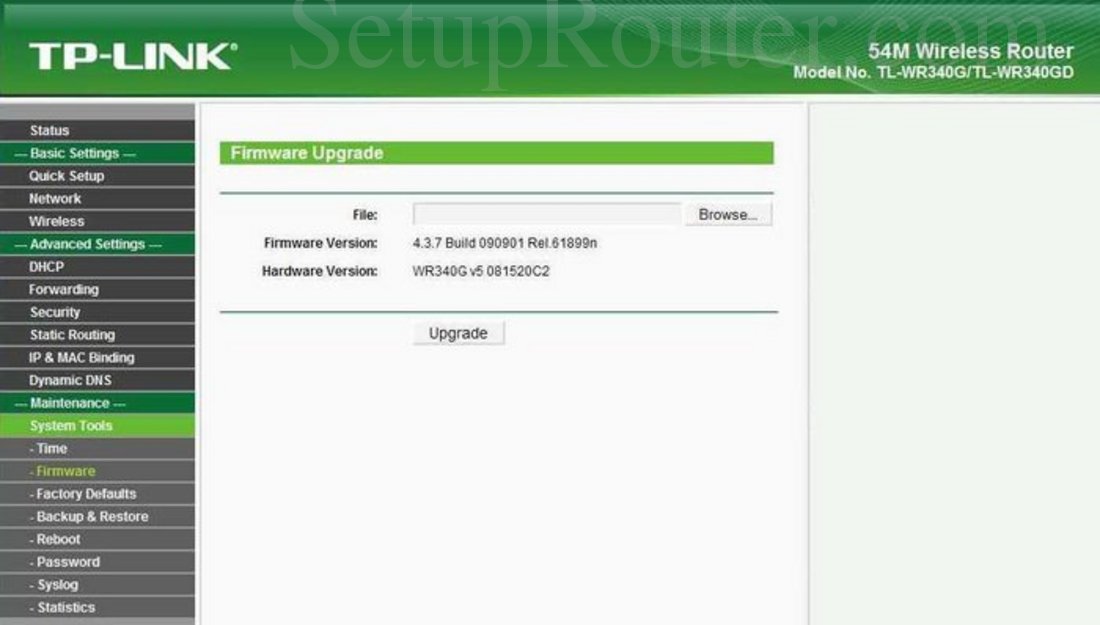 TPLink TLWR340G Screenshot Firmware Upgrade