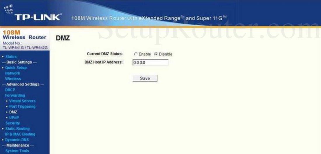 TPLink TLWR641G Screenshot DMZ