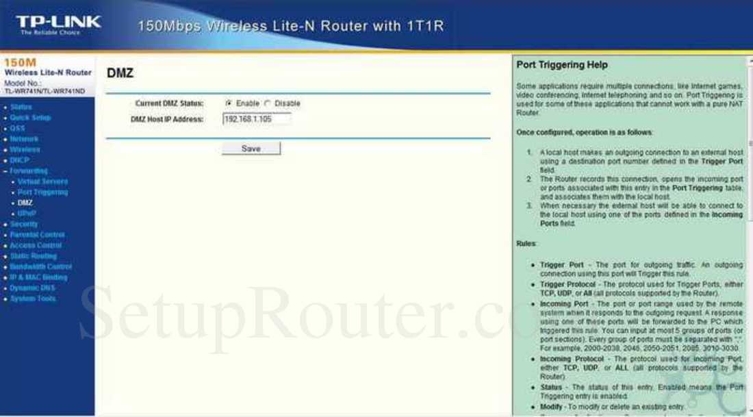 TPLink TLWR741N Screenshot DMZ