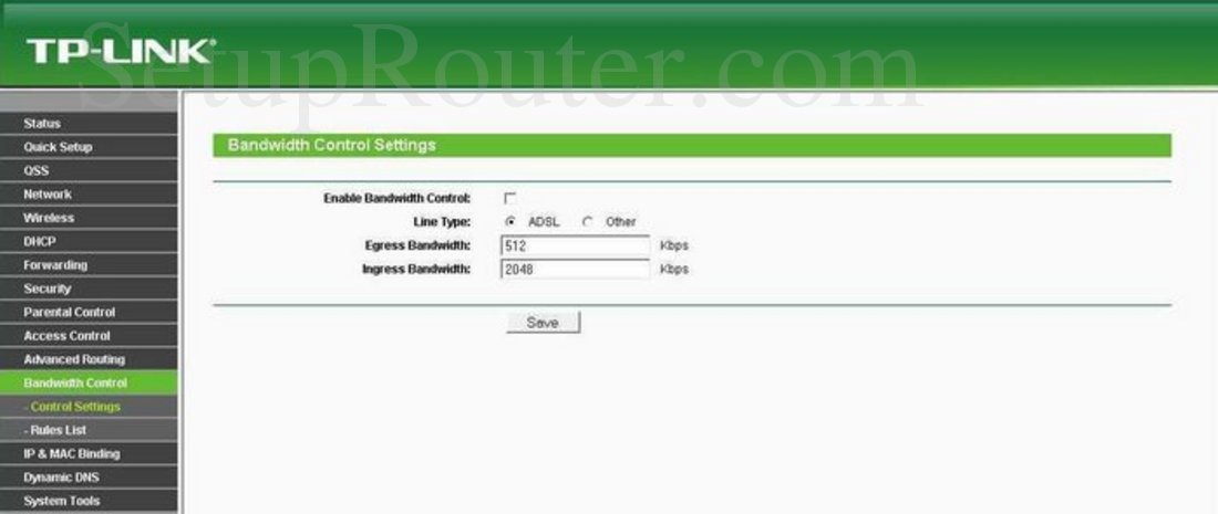 TP-Link TL-WR940N Screenshot Bandwidth Control Control Settings