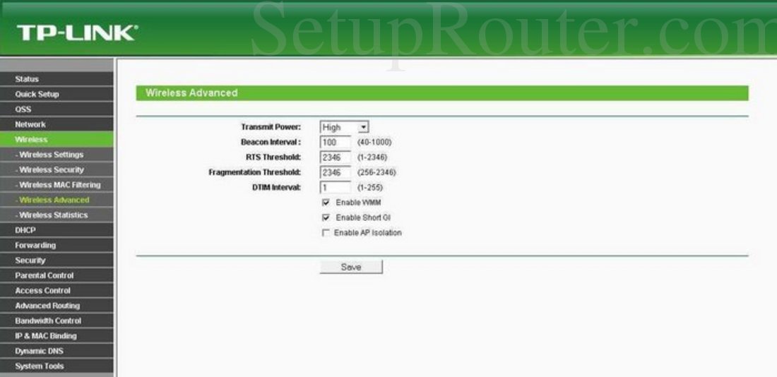 TP-Link TL-WR940N Screenshot Wireless Wireless Advanced